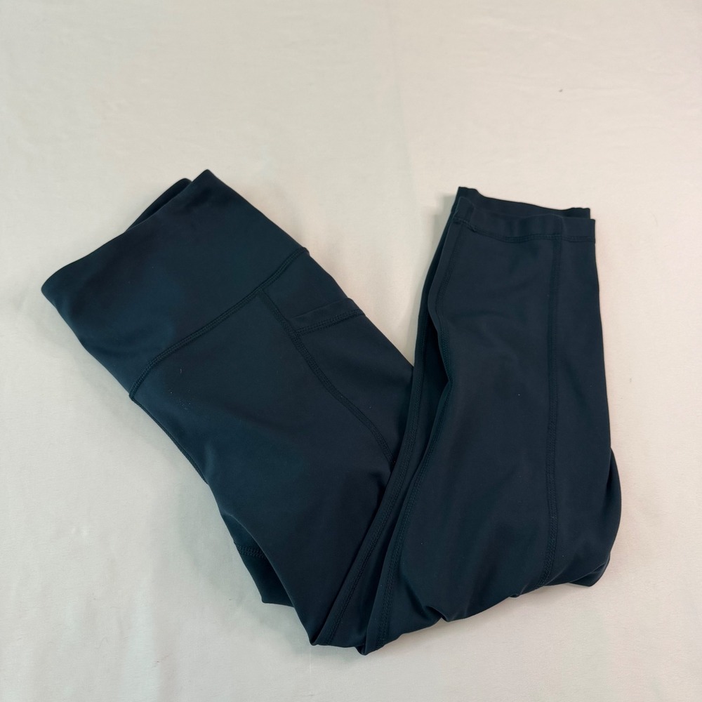 Yogalicious Lux Womens High Waist Cropped Leggings Pockets Teal Green Size M Gym